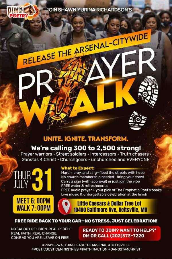 Join the Citywide Prayer Walk in Beltsville on July 31, 2025 with Shawn Yurina Richardson and over 2,000 participants. Events and workshops