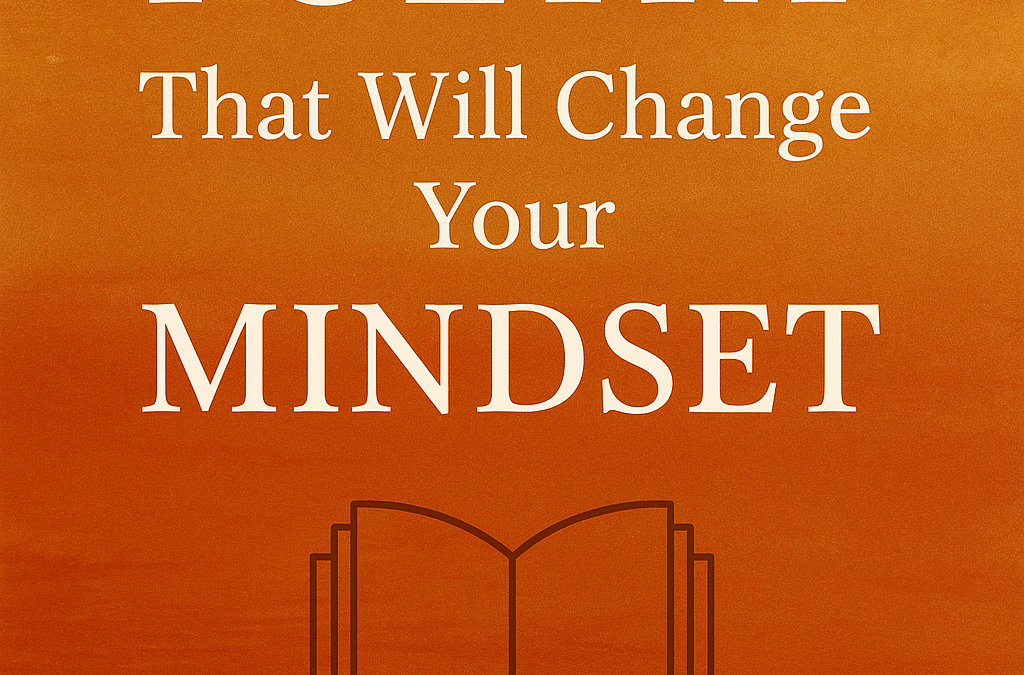 Mindset poetry for motivation with inspirational book illustration on warm textured background