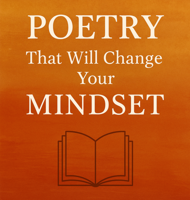 Mindset poetry for motivation with inspirational book illustration on warm textured background