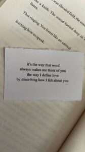 Notebook with handwritten morning gratitude poem beside a cup of tea